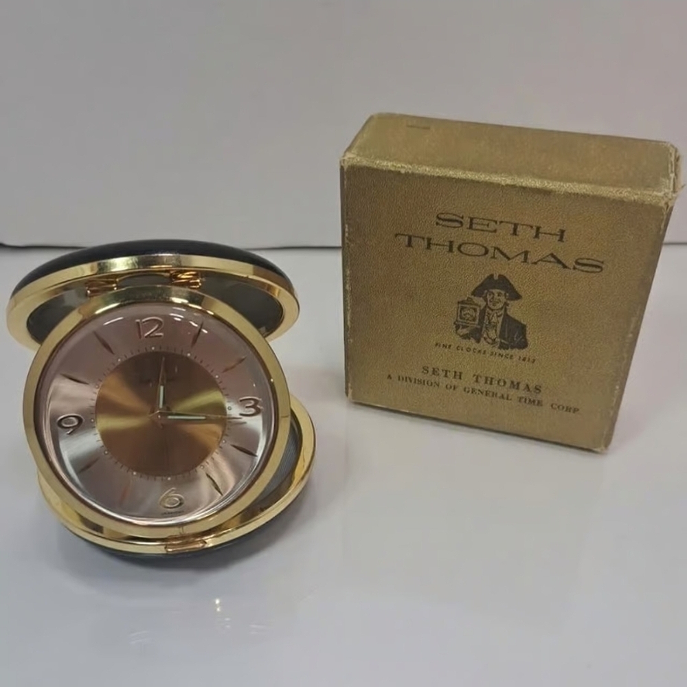 Seth Thomas 904 Travamaid Travel Alarm Clock Germany W/Case & Box WORKS-Vintage